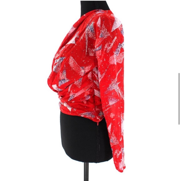 IRO Silk Red Geometrical Washable Silk Blouse - Picture 4 of 6